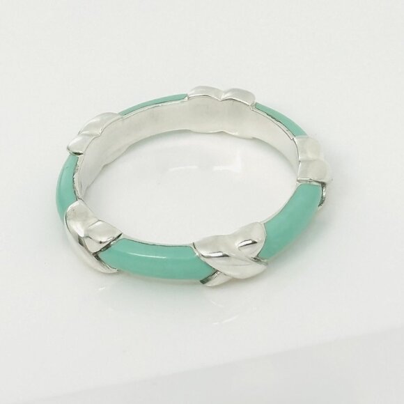 Size 8 Tiffany Signature X Kiss Ring in Blue Enamel and Sterling Silver - Picture 3 of 8